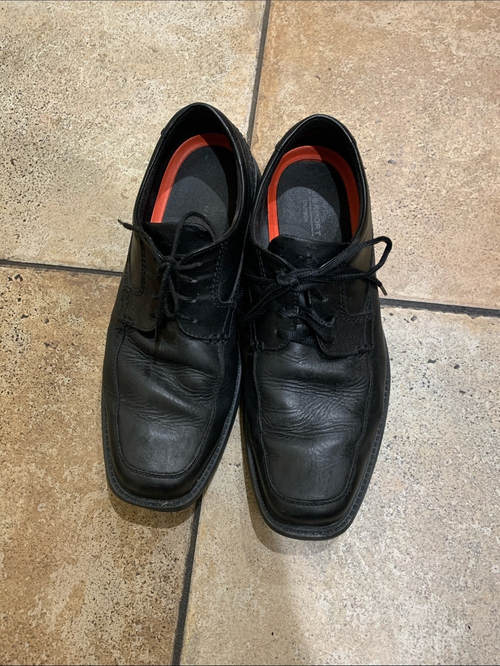 Rockport Black Leather Lace-Up Oxfords with Red Insole Accent